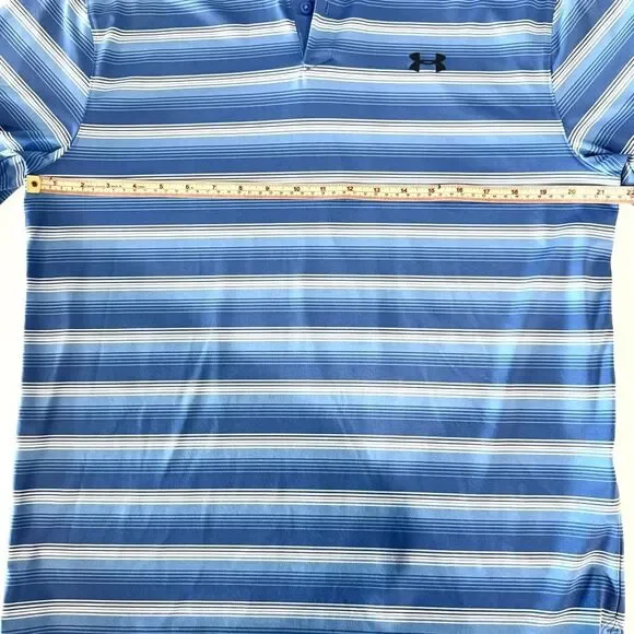 Under Armour Striped Polo Shirt Blue HeatGear Golf Collared - Size Large - Picture 6 of 7